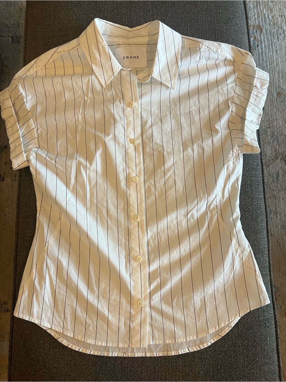 Frame Striped Blouse White Brown S 4